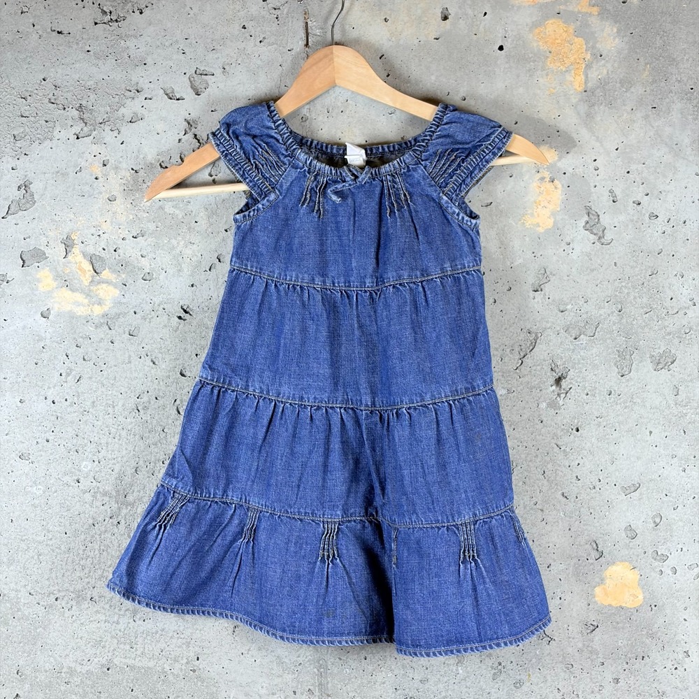 Gap Tiered Denim Dress Toddler 3 Years Blue Cotton Pleated Front Grunge Preppy